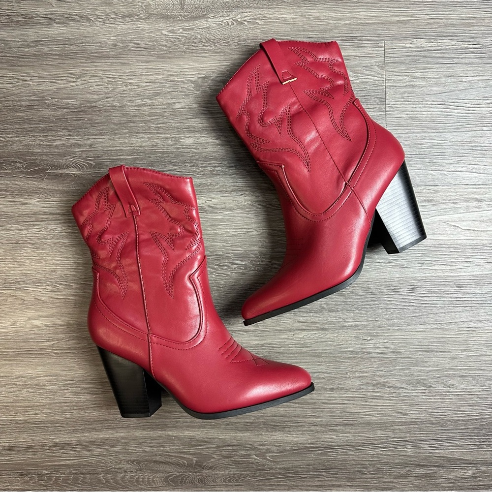 Final Sale: Red Cowboy Heeled Ankle Boots